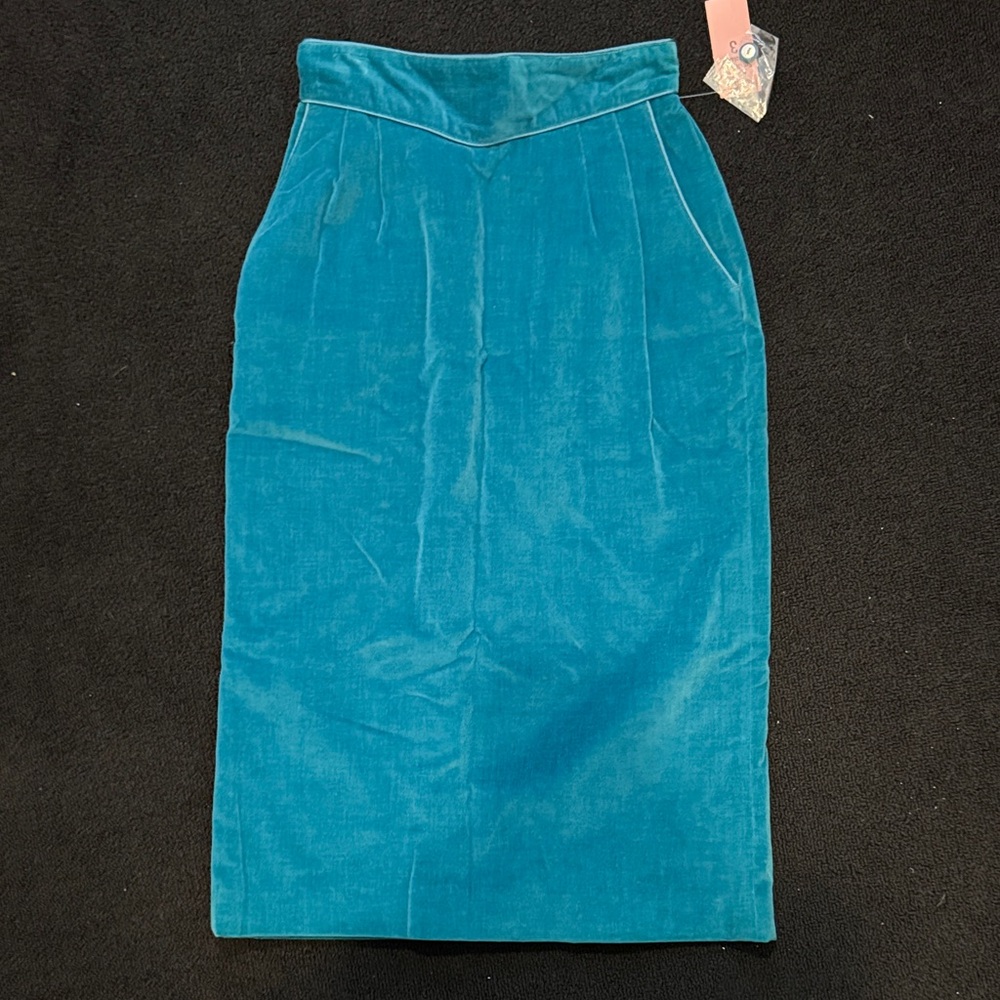Teal Velvet Pencil Skirt